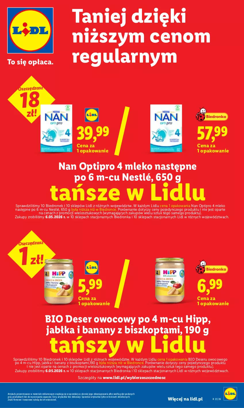 Gazetka promocyjna Lidl - Gazetka ważna od 28.05 do 30.05 - ważna 28.05 do 30.05.2026 - strona 27 - produkty: Banany, Deser, Deser owocowy, Dron, HiPP, Jabłka, Mleko, NAN Optipro, Nestlé, O nas, Por, Ser