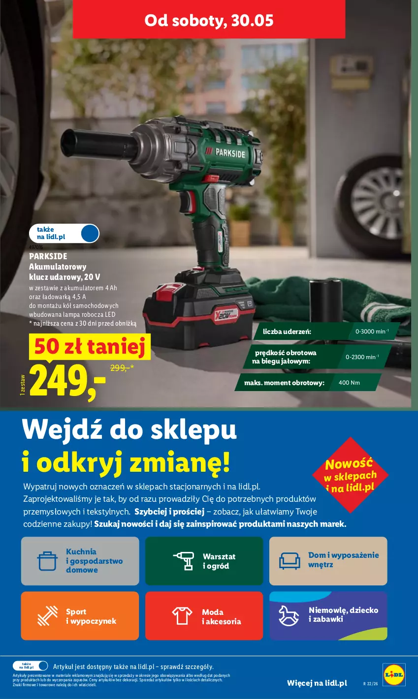 Gazetka promocyjna Lidl - Gazetka ważna od 28.05 do 30.05 - ważna 28.05 do 30.05.2026 - strona 35 - produkty: Akumulator, Klucz udarowy, Kuchnia, Lampa, Lampa robocza LED, Moda, Ogród, Parkside, Por, Sport