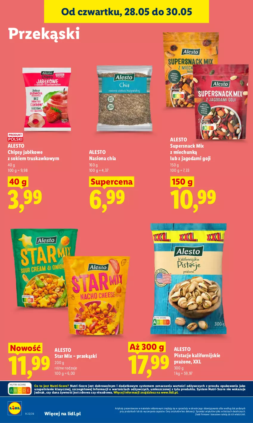 Gazetka promocyjna Lidl - Gazetka ważna od 28.05 do 30.05 - ważna 28.05 do 30.05.2026 - strona 72 - produkty: Chia, Chipsy, O nas, Pistacje, Sok