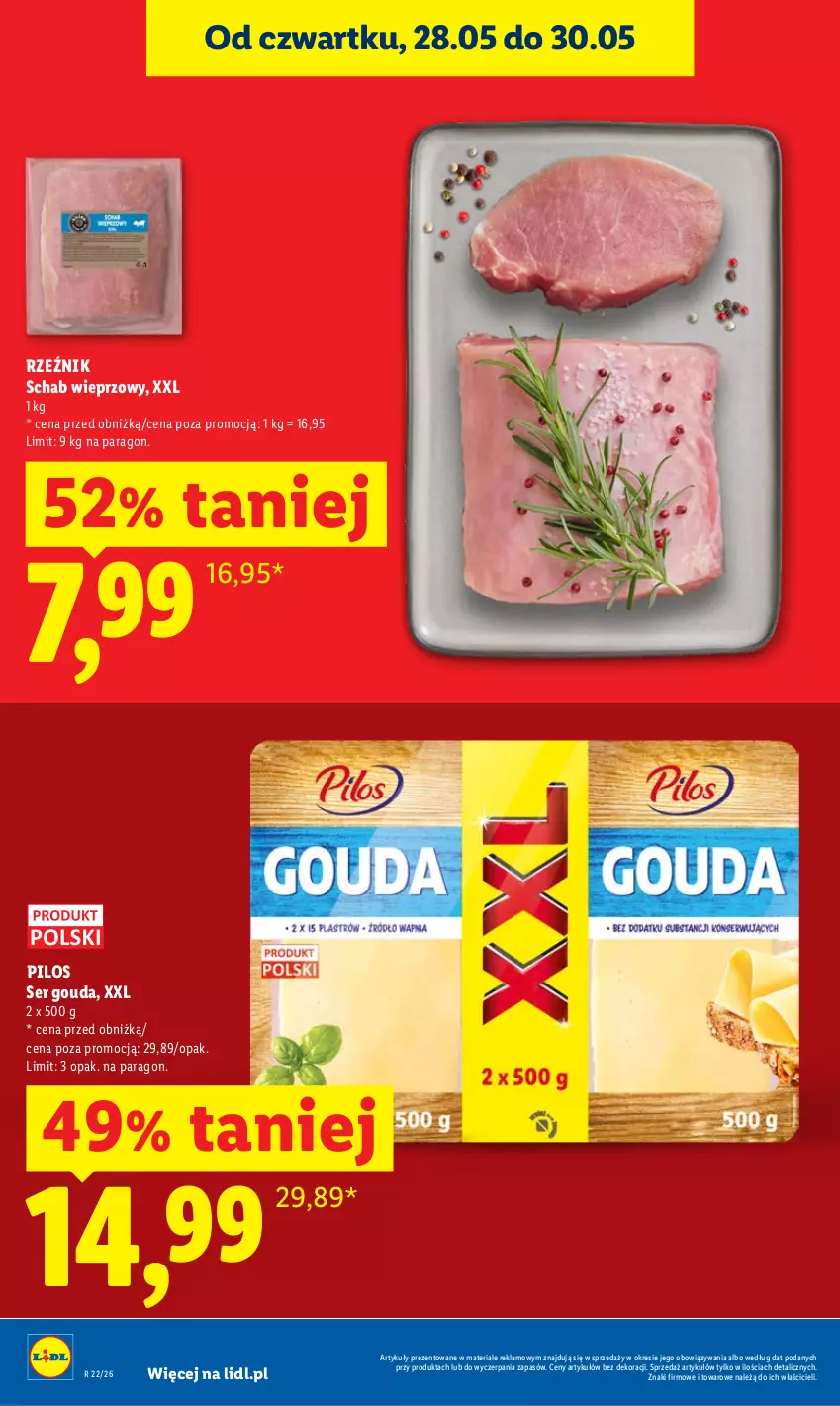 Gazetka promocyjna Lidl - Gazetka ważna od 28.05 do 30.05 - ważna 28.05 do 30.05.2026 - strona 8 - produkty: Gouda, Pilos, Schab wieprzowy, Ser