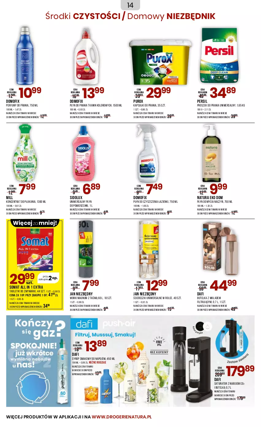 Gazetka promocyjna Drogerie Natura - Gazetka Drogerie Natura - ważna 04.08 do 21.08.2025 - strona 14 - produkty: Do mycia naczyń, Jan Niezbędny, Kapsułki do prania, Perfum, Persil, Płyn do mycia, Płyn do mycia naczyń, Płyn do prania, Proszek do prania, Pur, Sidolux, Somat, Syrop, Tablet, Tabletki do zmywarki, Zmywarki