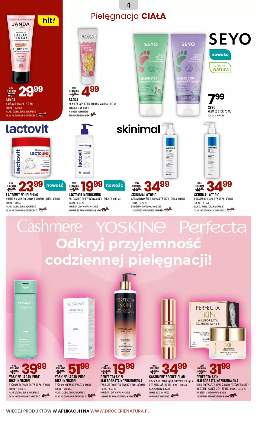 Gazetka promocyjna Drogerie Natura - Gazetka Drogerie Natura - ważna 04.08 do 21.08.2025 - strona 4 - produkty: Balsam do ciała, Emulsja, Emulsja do mycia, Fusion, Krem do rąk, Krem do stóp, Krem do twarzy, Makijaż, Mus, Perfecta, Pur, Ryż, Top, Yoskine