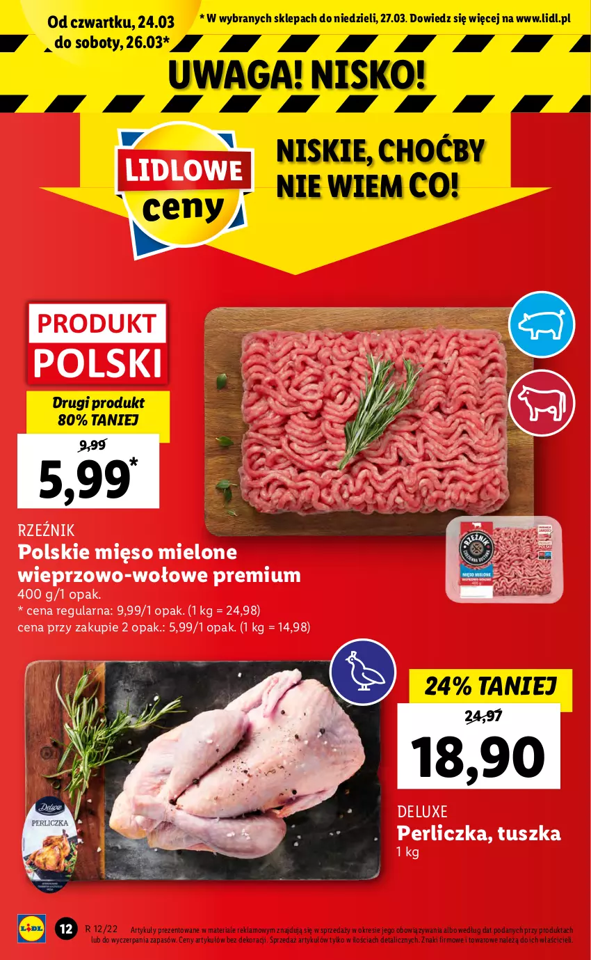 Gazetka promocyjna Lidl - GAZETKA - ważna 24.03 do 27.03.2022 - strona 12 - produkty: Mięso, Mięso mielone, Perliczka, Tusz, Waga