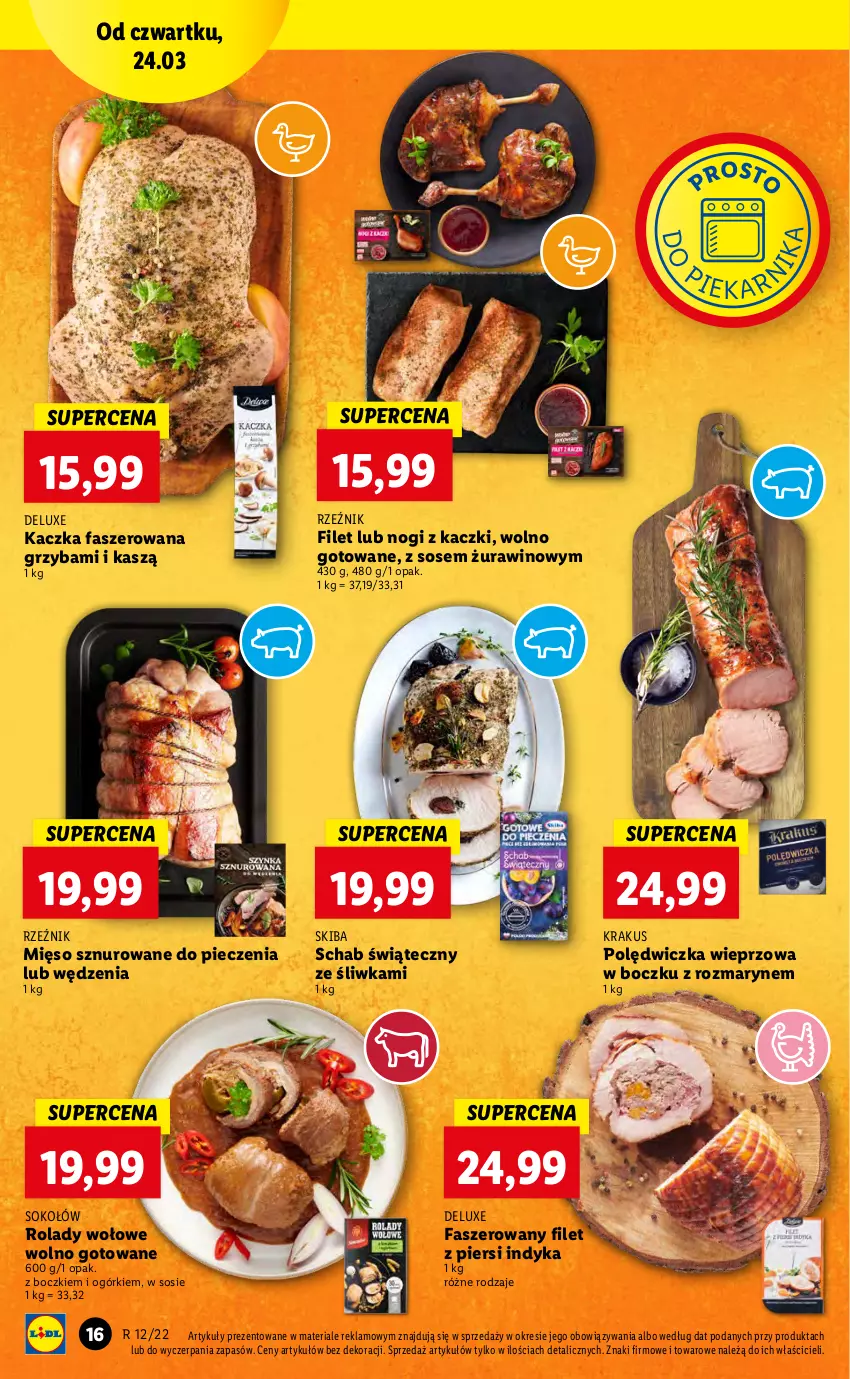 Gazetka promocyjna Lidl - GAZETKA - ważna 24.03 do 27.03.2022 - strona 16 - produkty: Fa, Filet z piersi indyka, Kaczka, Kaczka faszerowana, Krakus, Mięso, Piec, Polędwiczka wieprzowa, Sok, Sokołów, Sos, Wino