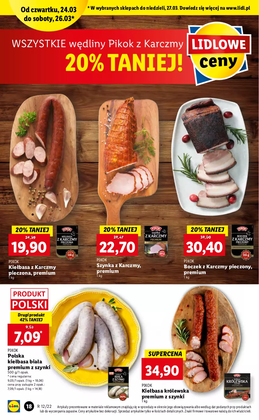 Gazetka promocyjna Lidl - GAZETKA - ważna 24.03 do 27.03.2022 - strona 18 - produkty: Boczek, Kiełbasa, Kiełbasa biała, Piec, PIKOK, Szynka