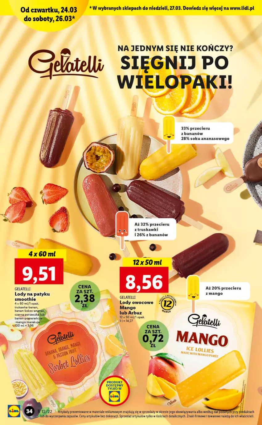 Gazetka promocyjna Lidl - GAZETKA - ważna 24.03 do 27.03.2022 - strona 34 - produkty: Ananas, Arbuz, Kokos, Lody, Mango, Sok, Truskawki