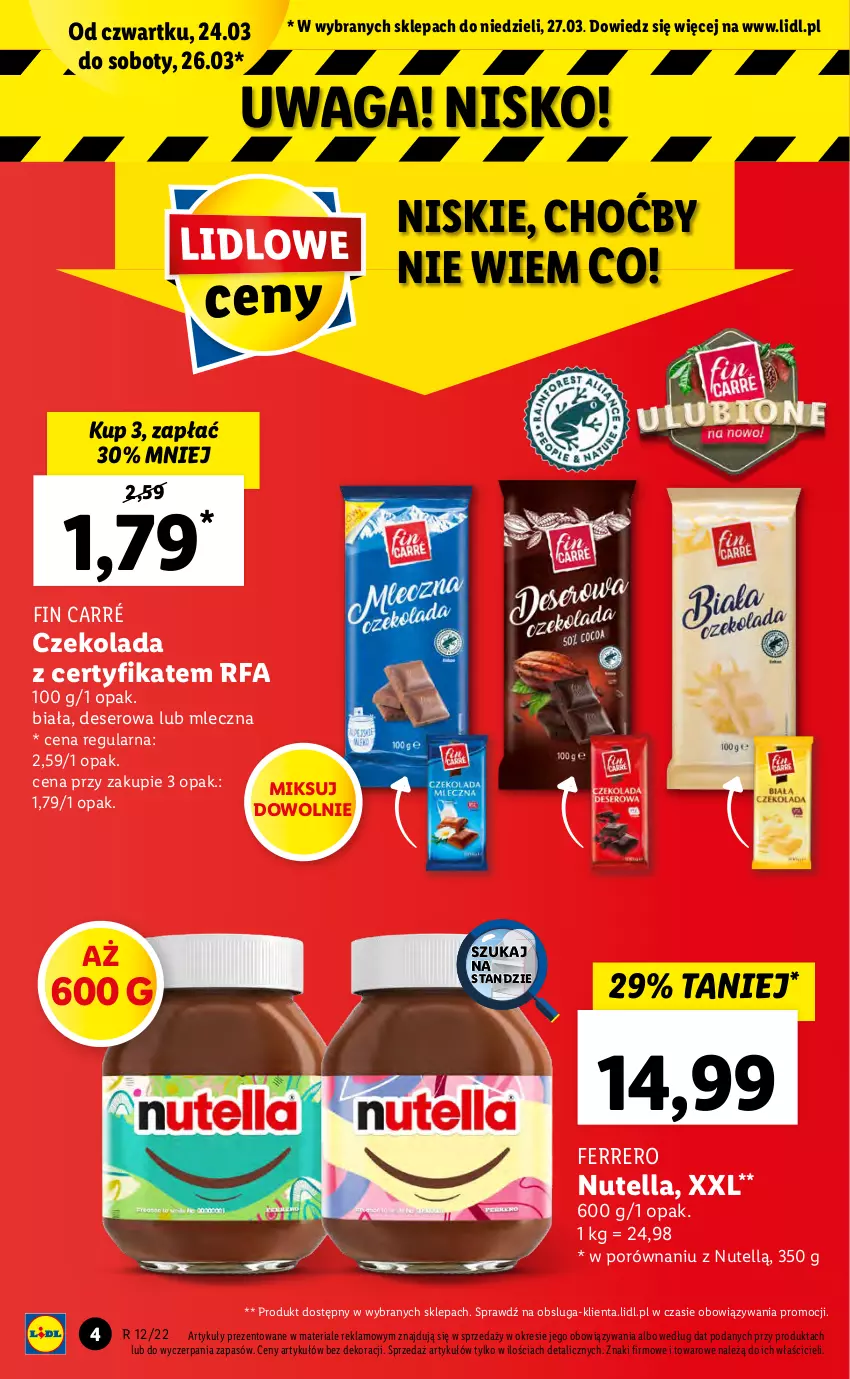 Gazetka promocyjna Lidl - GAZETKA - ważna 24.03 do 27.03.2022 - strona 4 - produkty: Czekolada, Deser, Fa, Ferrero, Nutella, Por, Ser, Waga