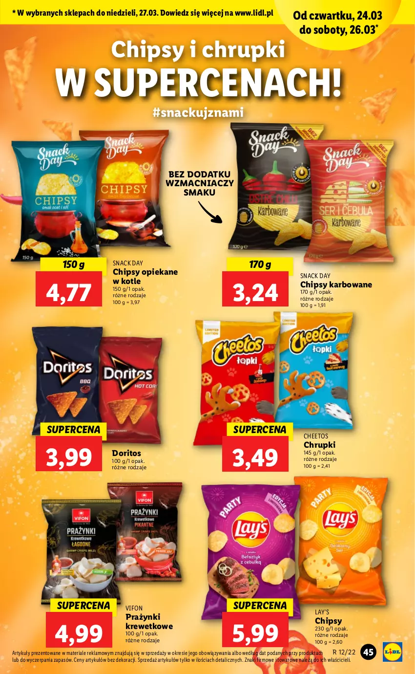 Gazetka promocyjna Lidl - GAZETKA - ważna 24.03 do 27.03.2022 - strona 45 - produkty: Cheetos, Chipsy, Chrupki, Lay’s