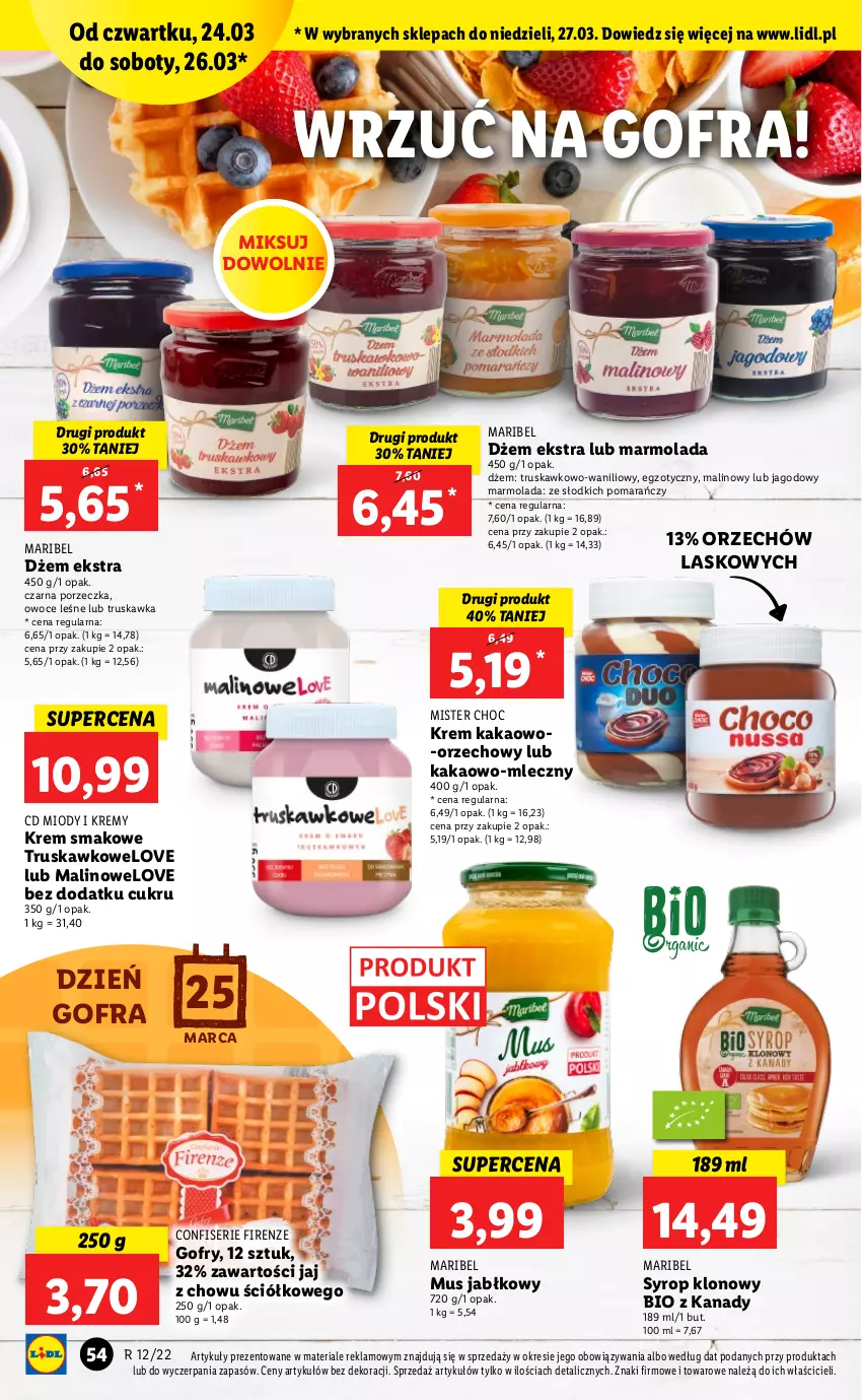 Gazetka promocyjna Lidl - GAZETKA - ważna 24.03 do 27.03.2022 - strona 54 - produkty: Dżem, Gofry, Kakao, Marmolada, Mola, Mus, Owoce, Por, Ser, Syrop