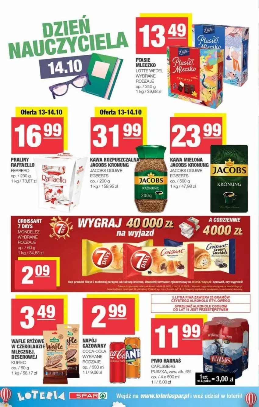 Gazetka promocyjna Delikatesy Centrum - ważna 04.10 do 15.10.2023 - strona 6 - produkty: Carlsberg, Coca-Cola, Deser, Fa, Ferrero, Jacobs, Kawa, Kawa mielona, Kawa rozpuszczalna, Kupiec, Mleczko, Piec, Piwo, Praliny, Ptasie mleczko, Raffaello, Ryż, Ser, Wafle