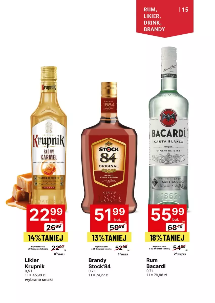 Gazetka promocyjna Delikatesy Centrum - DeliBarek DC17-DC18 - ważna 22.04 do 05.05.2024 - strona 15 - produkty: Bacardi, Brandy, Gin, HP, Krupnik, Likier, Rum, Stock