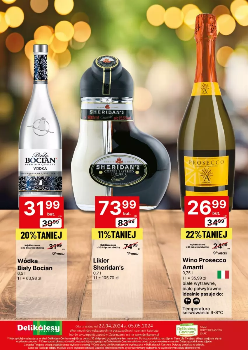 Gazetka promocyjna Delikatesy Centrum - DeliBarek DC17-DC18 - ważna 22.04 do 05.05.2024 - strona 16 - produkty: Biały Bocian, Likier, Prosecco, Ser, Sheridan's, Wino, Wódka