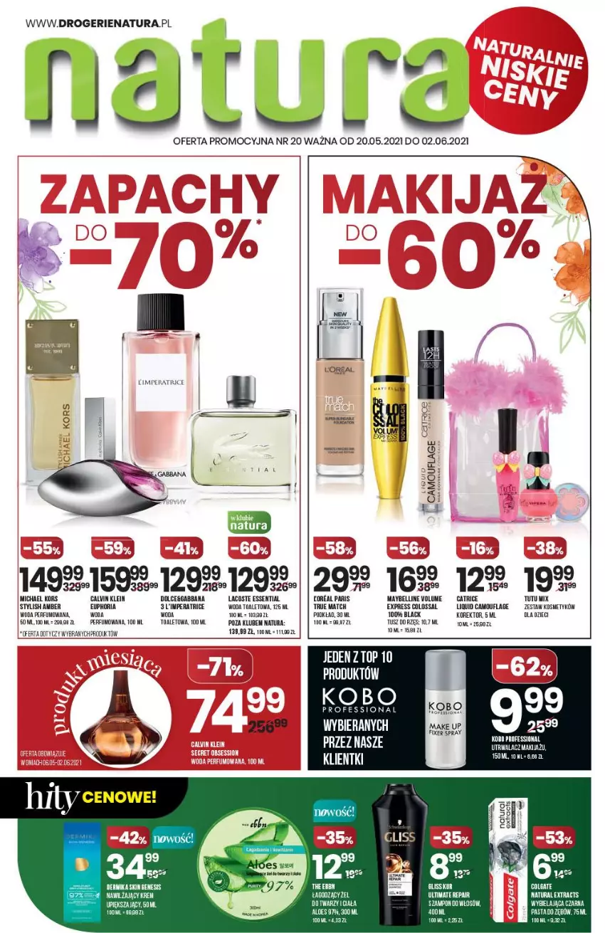 Gazetka promocyjna Drogerie Natura - Gazetka Drogerie Natura - ważna 20.05 do 02.06.2021 - strona 1 - produkty: Bell, Fa, Lack, Lacoste, LG, Maybelline, Mop, Top, Tusz