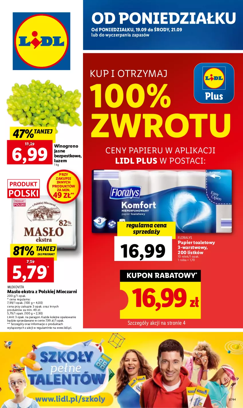 Gazetka promocyjna Lidl - GAZETKA - ważna 19.09 do 21.09.2022 - strona 1 - produkty: Flora, Masło, Mleko, Mlekovita, Olej, Papier, Papier toaletowy, Wino