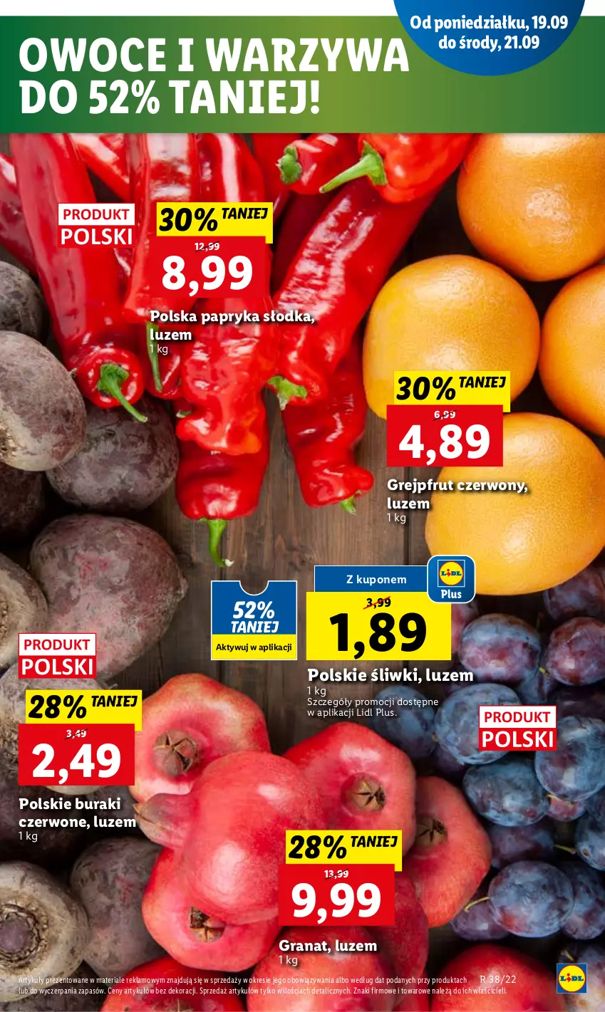 Gazetka promocyjna Lidl - GAZETKA - ważna 19.09 do 21.09.2022 - strona 15 - produkty: Buraki, Gra, Granat, Grejpfrut, Owoce, Papryka, Papryka słodka, Warzywa