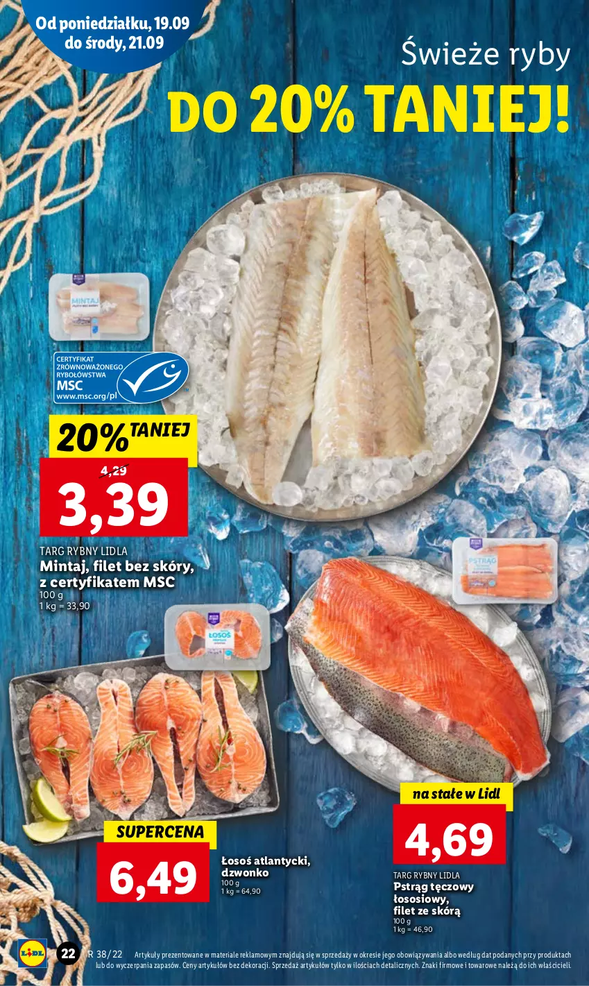 Gazetka promocyjna Lidl - GAZETKA - ważna 19.09 do 21.09.2022 - strona 24 - produkty: Mintaj, Pstrąg, Pstrąg tęczowy, Sos