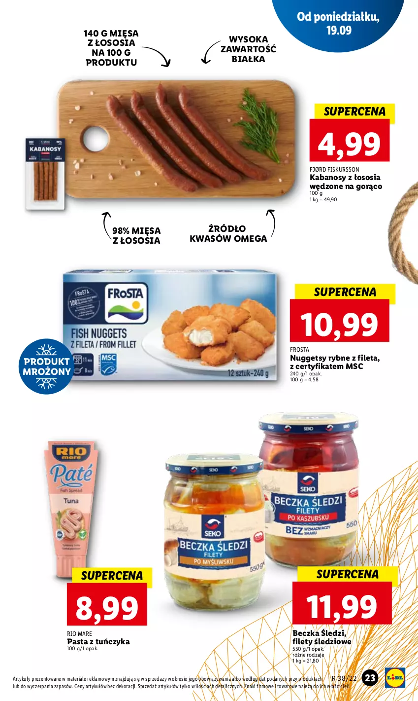 Gazetka promocyjna Lidl - GAZETKA - ważna 19.09 do 21.09.2022 - strona 25 - produkty: Frosta, Kabanos, Rio Mare, Sok, Sos, Tuńczyk