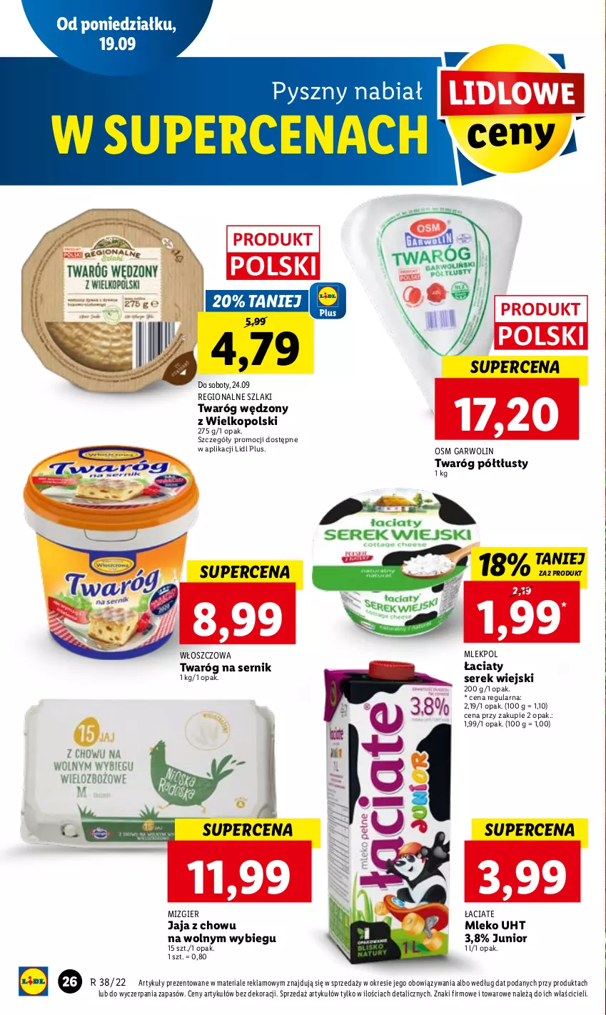 Gazetka promocyjna Lidl - GAZETKA - ważna 19.09 do 21.09.2022 - strona 28 - produkty: Jaja, Mleko, Ser, Serek, Serek wiejski, Twaróg, Twaróg półtłusty