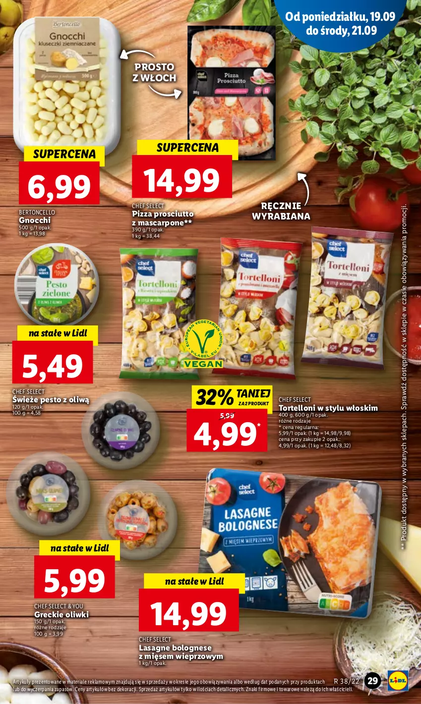 Gazetka promocyjna Lidl - GAZETKA - ważna 19.09 do 21.09.2022 - strona 31 - produkty: Gnocchi, Lasagne, Lasagne bolognese, Mascarpone, Oliwki, Pesto, Pizza, Prosciutto, Tortelloni