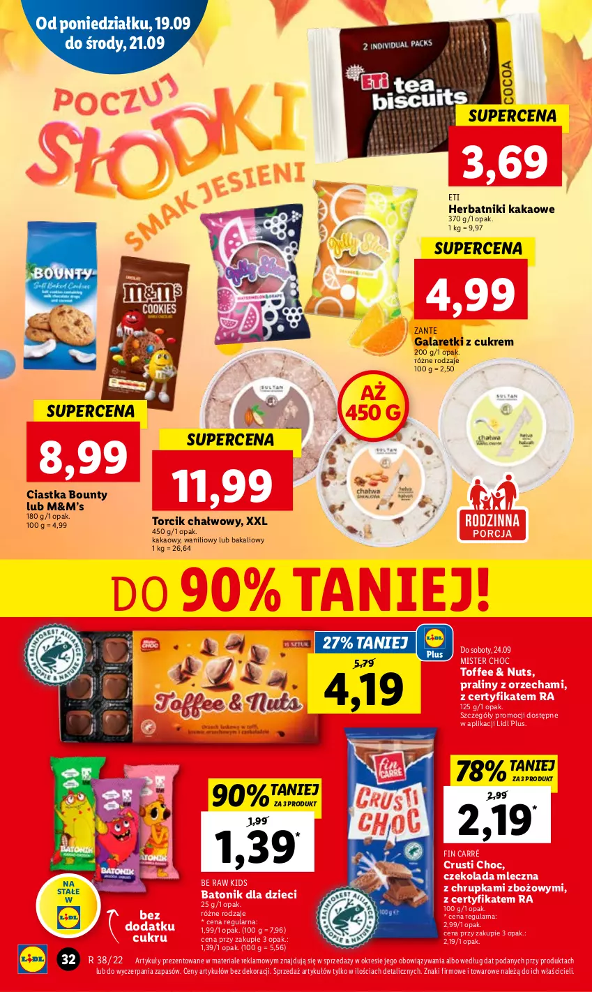 Gazetka promocyjna Lidl - GAZETKA - ważna 19.09 do 21.09.2022 - strona 34 - produkty: Baton, Bounty, Ciastka, Czekolada, Czekolada mleczna, Dzieci, Gala, Galaretki, Herbatniki, Kakao, Praliny, Rust, Tonik