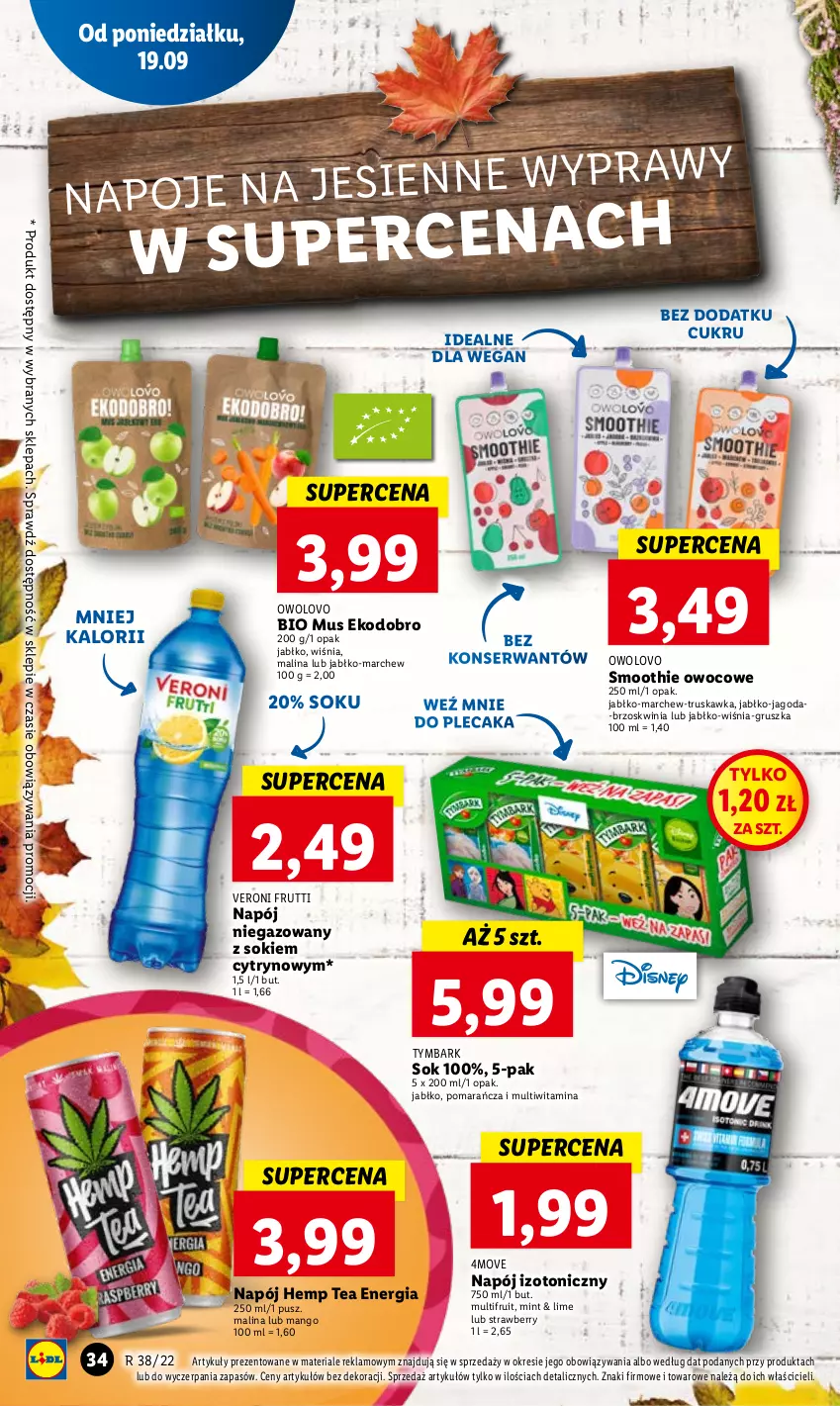 Gazetka promocyjna Lidl - GAZETKA - ważna 19.09 do 21.09.2022 - strona 36 - produkty: Mango, Mus, Napój, Napój izotoniczny, Napój niegazowany, Plecak, Ser, Smoothie, Sok, Tymbark