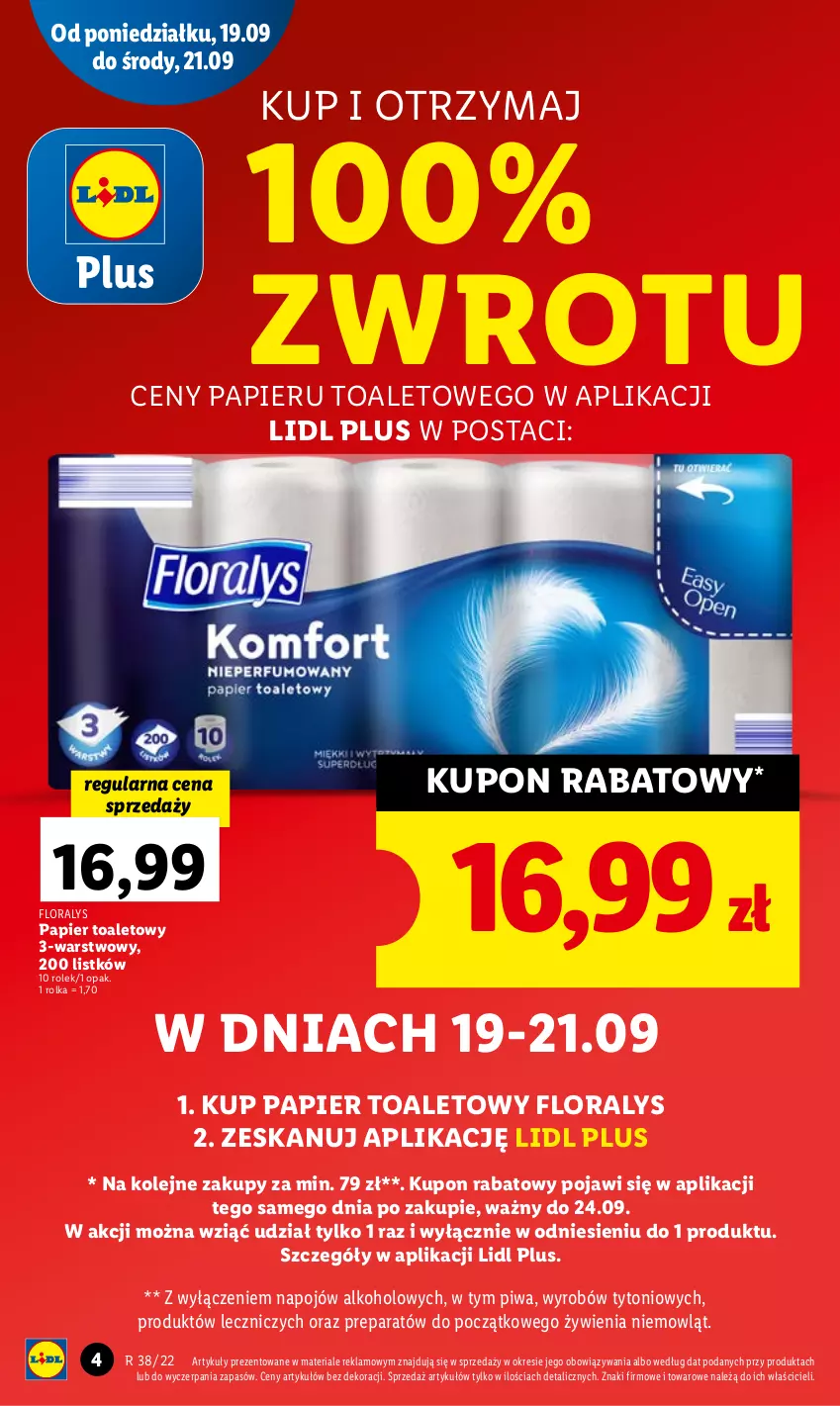 Gazetka promocyjna Lidl - GAZETKA - ważna 19.09 do 21.09.2022 - strona 4 - produkty: Flora, Olej, Papier, Papier toaletowy, Piwa, Znicz