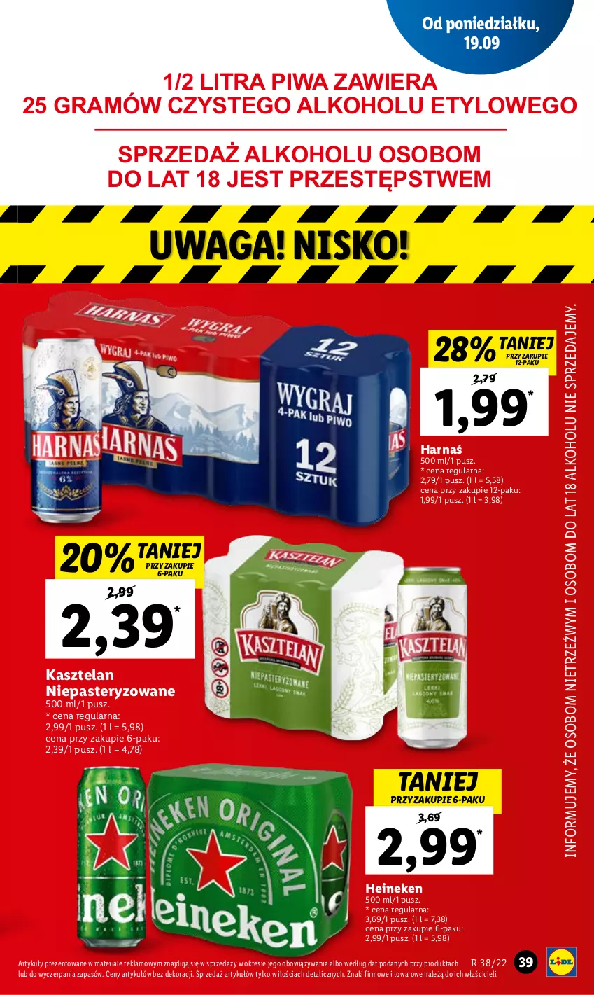 Gazetka promocyjna Lidl - GAZETKA - ważna 19.09 do 21.09.2022 - strona 41 - produkty: Gra, Harnaś, Heineken, Kasztelan, Piwa, Waga