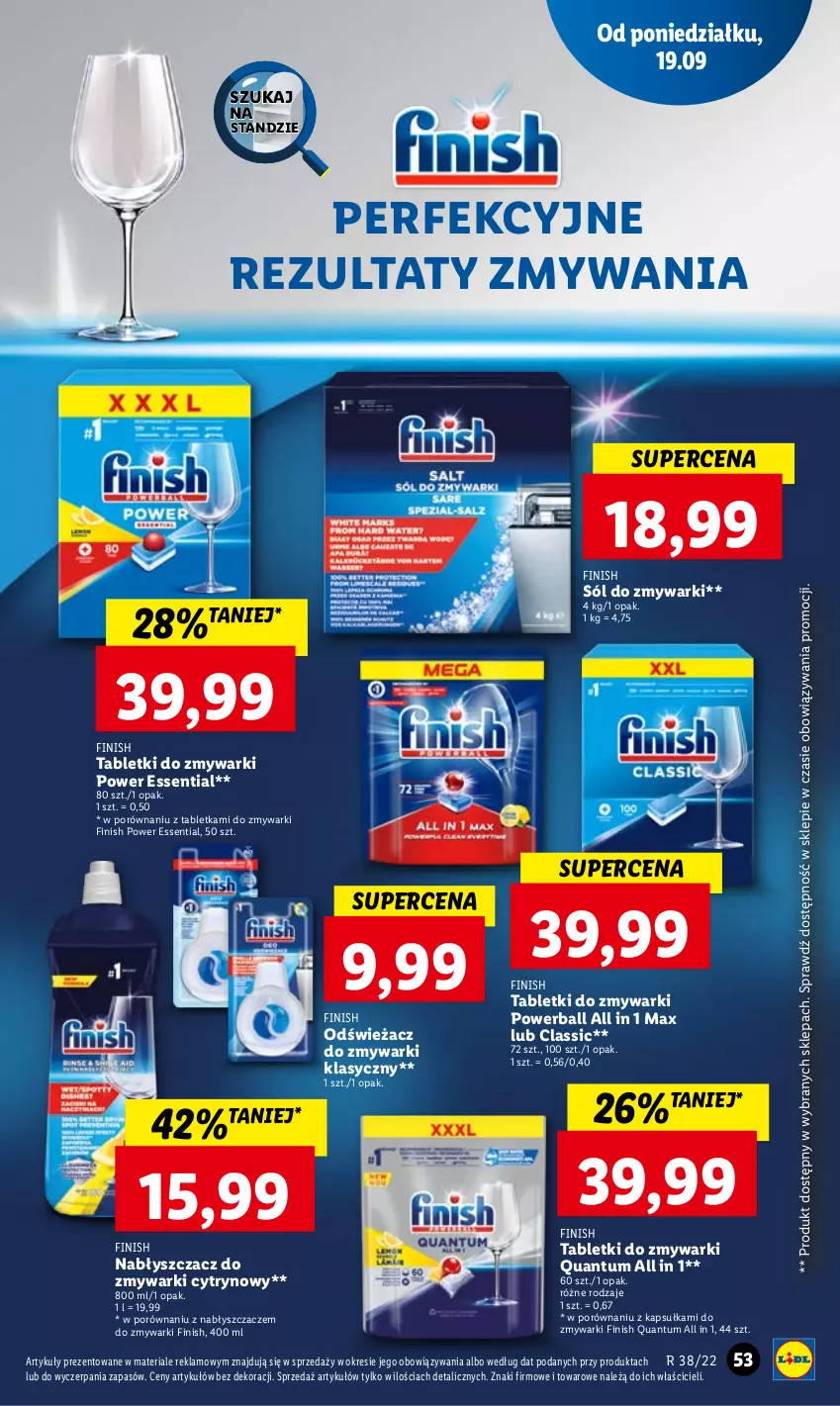 Gazetka promocyjna Lidl - GAZETKA - ważna 19.09 do 21.09.2022 - strona 55 - produkty: Finish, Odświeżacz do zmywarki, Por, Sól, Tablet, Tabletki do zmywarki, Zmywarki