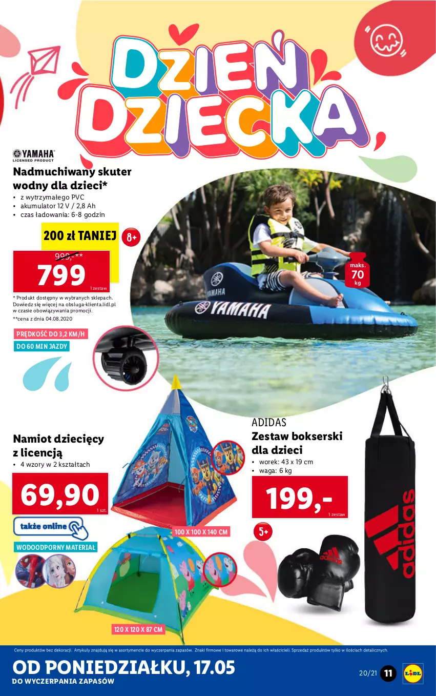 Gazetka promocyjna Lidl - GAZETKA - ważna 17.05 do 22.05.2021 - strona 11 - produkty: Adidas, Akumulator, Dzieci, Namiot, Por, Ser, Waga, Zestaw bokserski