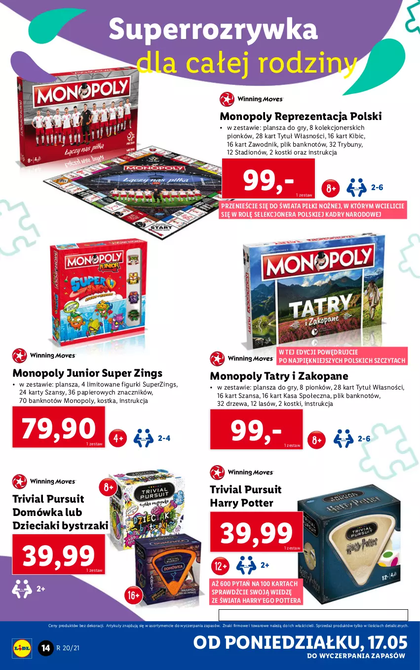 Gazetka promocyjna Lidl - GAZETKA - ważna 17.05 do 22.05.2021 - strona 14 - produkty: BIC, Dzieci, Gry, Harry Potter, Monopoly, Noż, Papier, Pur, Tera