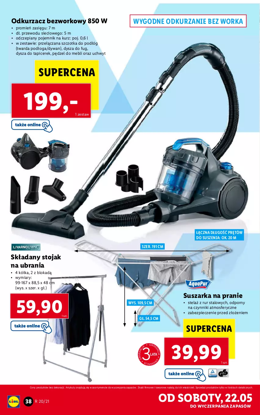 Gazetka promocyjna Lidl - GAZETKA - ważna 17.05 do 22.05.2021 - strona 38 - produkty: Dywan, Odkurzacz, Orka, Piec, Pojemnik, Por, Stojak, Suszarka, Suszarka na pranie, Szczotka, Ubrania