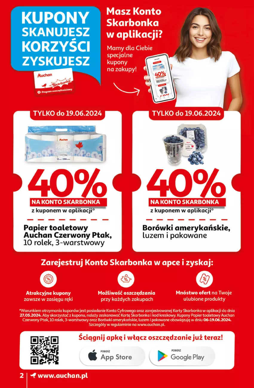 Gazetka promocyjna Auchan - Gazetka CENY W DÓŁ Supermarket Auchan - ważna 13.06 do 19.06.2024 - strona 2 - produkty: Papier, Papier toaletowy