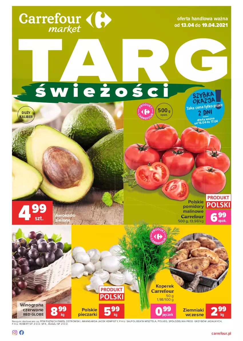 Gazetka promocyjna Carrefour - Gazetka Market - ważna 12.04 do 19.04.2021 - strona 1 - produkty: Piątnica, Piec, Pomidory, Wino, Winogrona, Ziemniaki