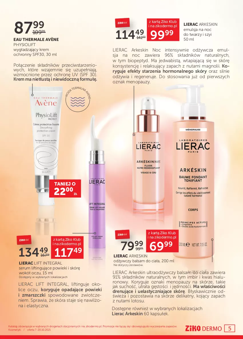 Gazetka promocyjna Ziko - 7 – 20.10 - ważna 07.10 do 20.10.2021 - strona 5 - produkty: Avène, Balsam do ciała, Emulsja, Gra, Imbir, Lierac, Mars, Rum, Ser, Serum