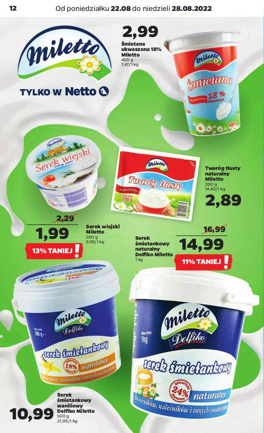 Gazetka promocyjna Netto - Artykuły spożywcze - ważna 22.08 do 28.08.2022 - strona 12 - produkty: Ser, Serek, Serek wiejski, Twaróg, Twaróg tłusty