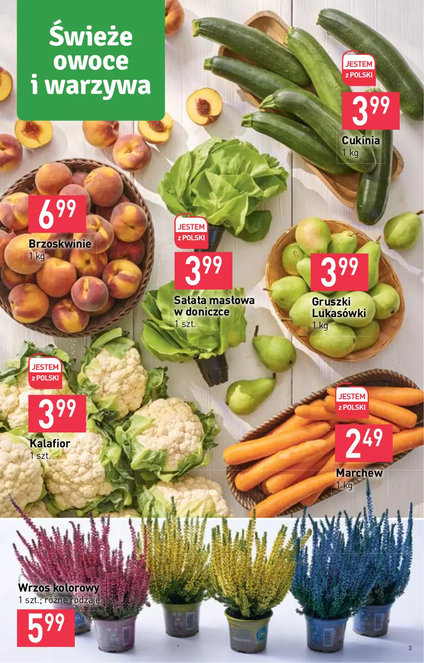 Gazetka promocyjna Stokrotka - Katalog Urodzinowy - ważna 15.09 do 28.09.2022 - strona 3 - produkty: Brzoskwinie, Gruszki, Kalafior, Masło, Owoce, Sałat, Sałata masłowa, Warzywa