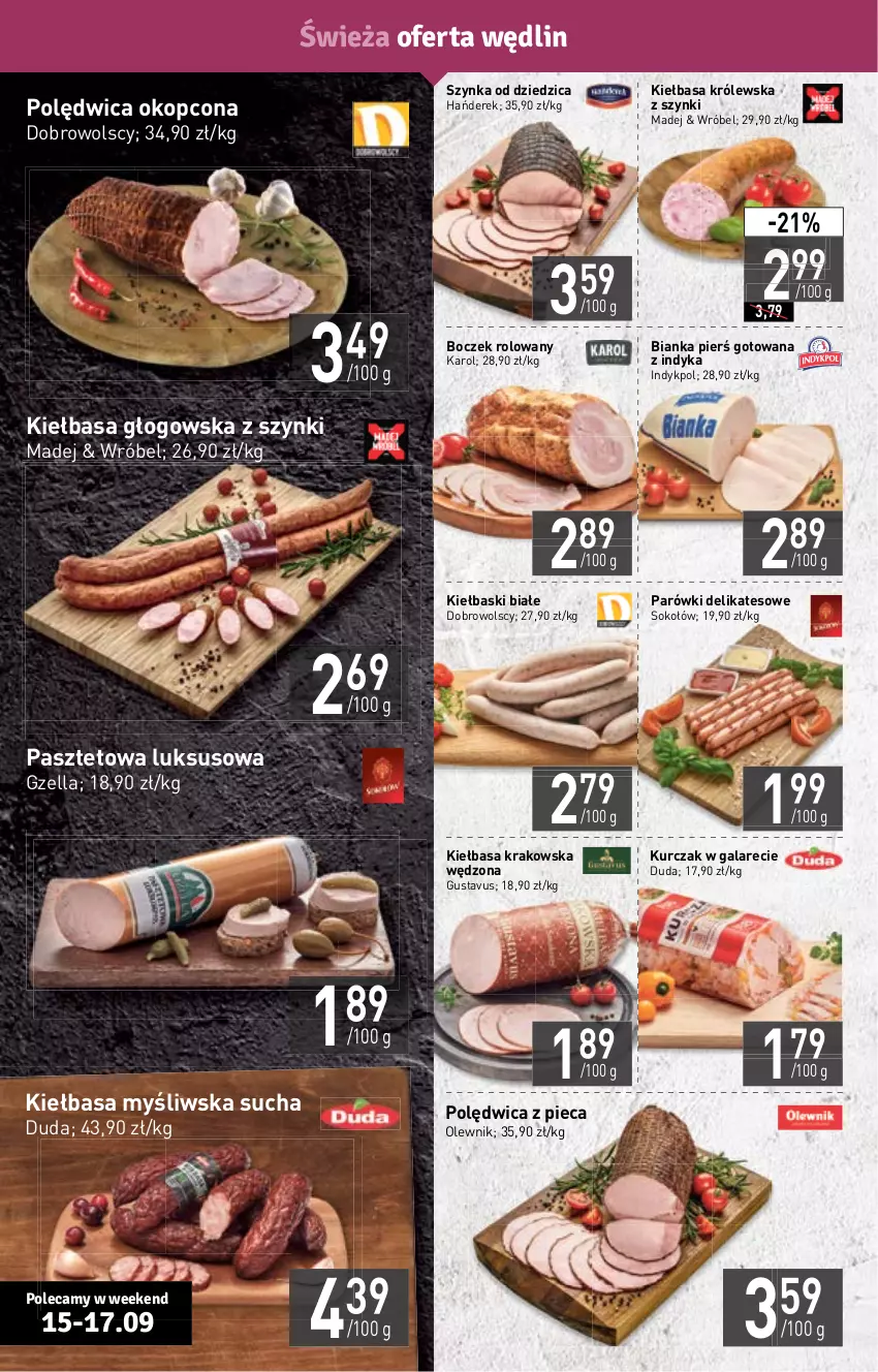 Gazetka promocyjna Stokrotka - Katalog Urodzinowy - ważna 15.09 do 28.09.2022 - strona 4 - produkty: Bianka, Boczek, Duda, Gala, Kiełbasa, Kiełbasa głogowska, Kiełbasa krakowska, Kiełbaski białe, Kurczak, Olewnik, Parówki, Pasztet, Piec, Polędwica, Sok, Sokołów, Szynka