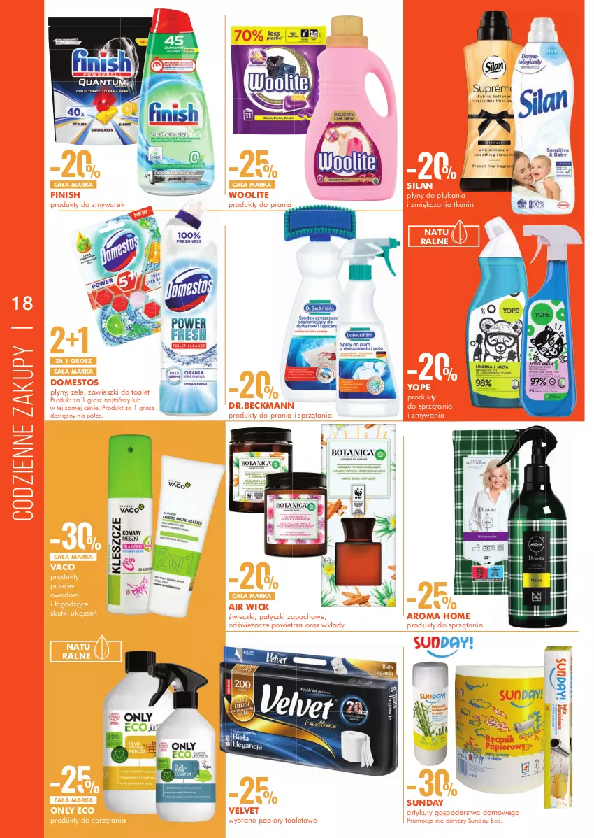 Gazetka promocyjna Super Pharm - Gazetka - ważna 09.06 do 22.06.2022 - strona 18 - produkty: Air Wick, Domestos, Finish, Papier, Produkty do zmywarek, Silan, Velvet, Woolite, Yope, Zawieszki