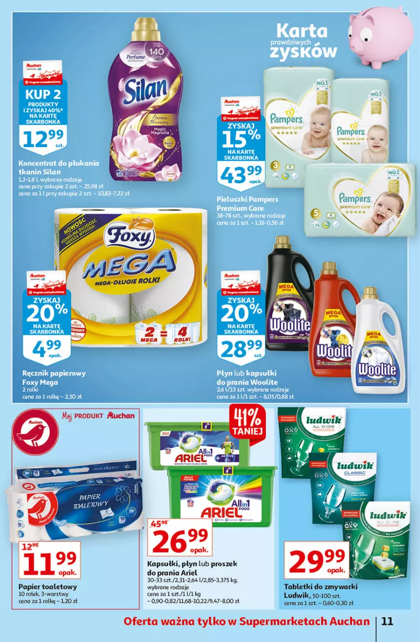 Gazetka promocyjna Auchan - Superoszczędzanie z kartą Skarbonka Supermarkety - ważna 07.10 do 13.10.2021 - strona 11 - produkty: Ariel, Ludwik, Papier, Papier toaletowy, Proszek do prania, Tablet, Tabletki do zmywarki, Zmywarki