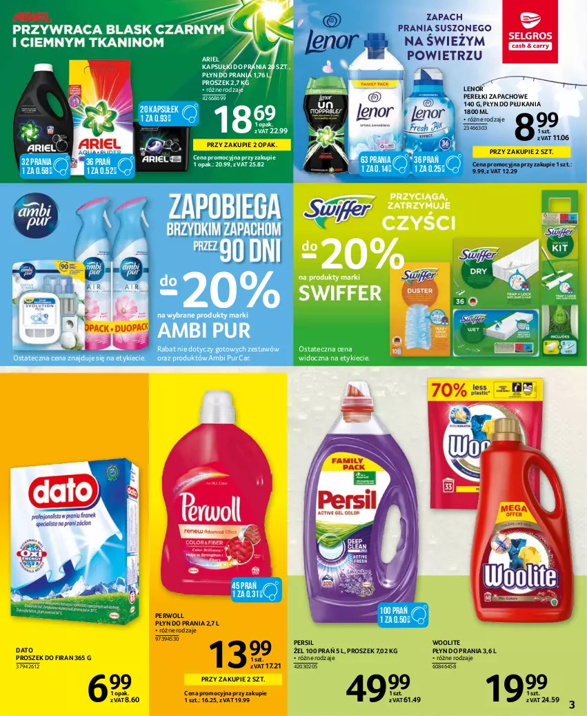 Gazetka promocyjna Selgros - Katalog Sprzątanie - ważna 10.11 do 24.11.2021 - strona 3 - produkty: Ambi Pur, Ariel, Kapsułki do prania, Lenor, Perełki zapachowe, Persil, Perwoll, Płyn do płukania, Płyn do prania, Pur, Woolite