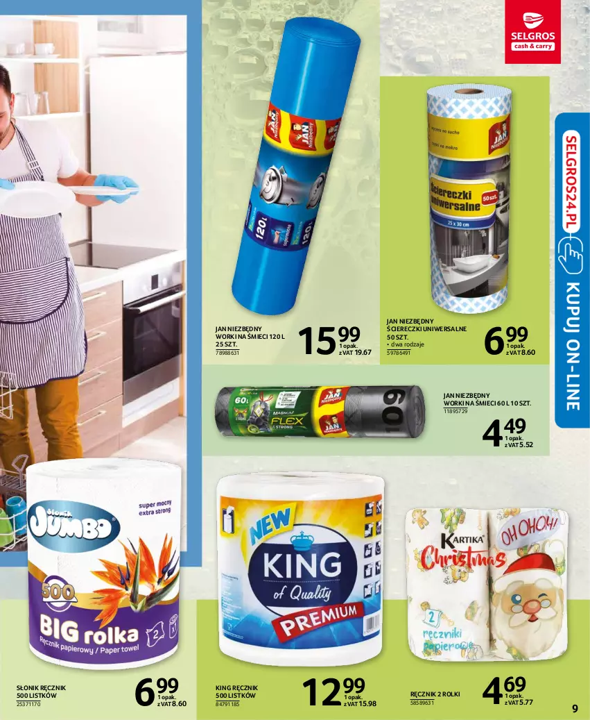 Gazetka promocyjna Selgros - Katalog Sprzątanie - ważna 10.11 do 24.11.2021 - strona 9 - produkty: Jan Niezbędny, Ręcznik, Rolki, Worki na śmiec, Worki na śmieci