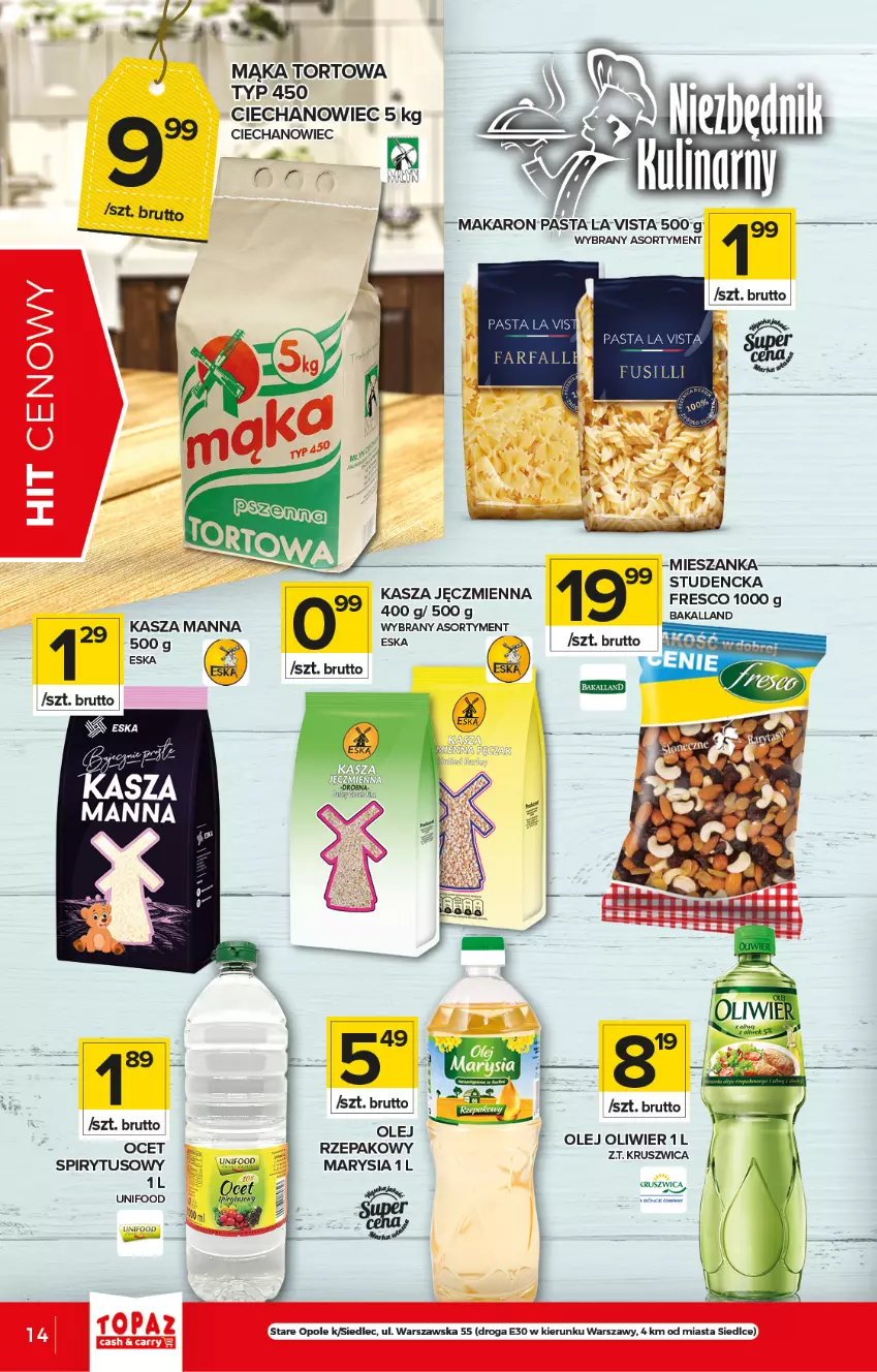 Gazetka promocyjna Topaz - Gazetka - ważna 17.06 do 23.06.2021 - strona 14 - produkty: Bakalland, Fresco, Kasza, Kasza jęczmienna, Mąka, Mąka tortowa, Makaron, Ocet, Olej