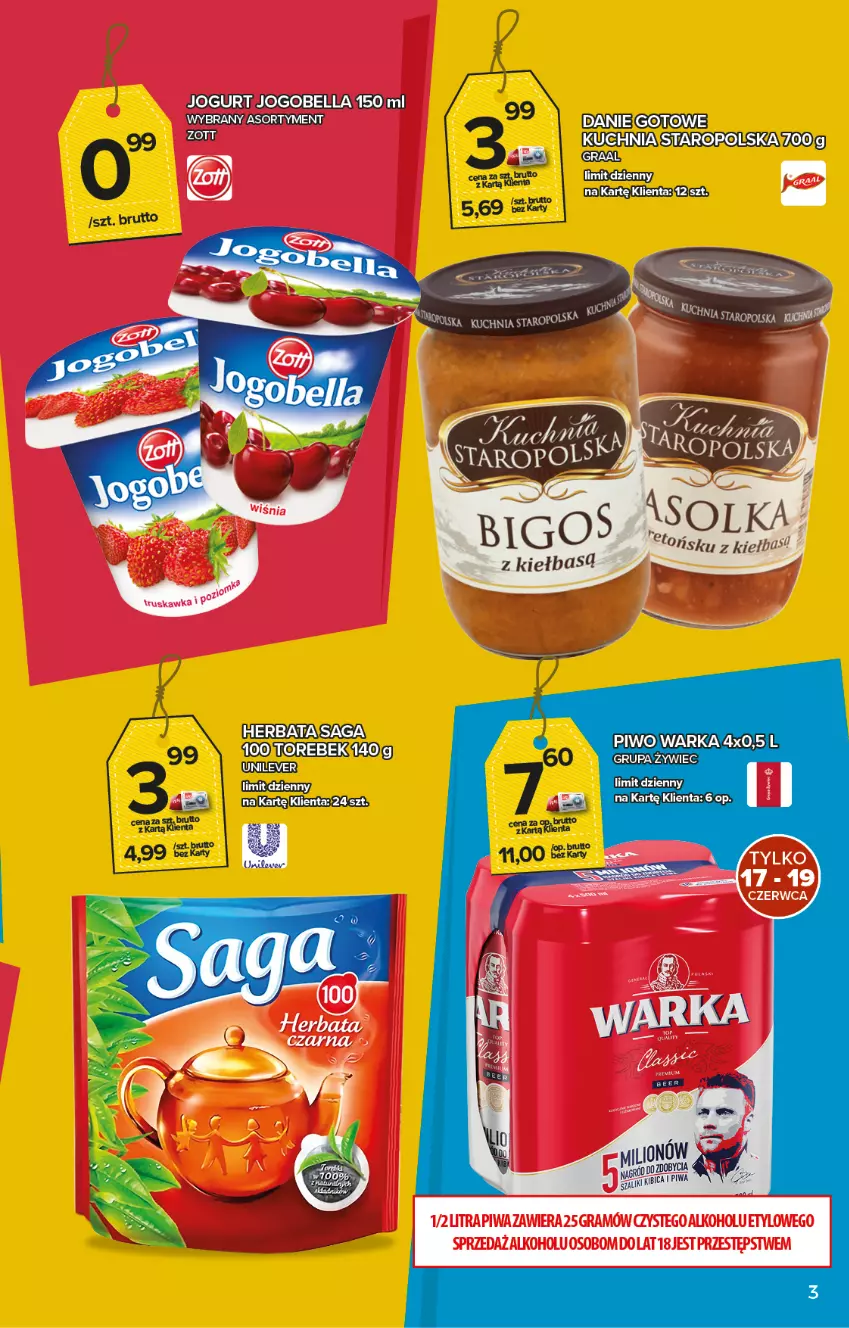 Gazetka promocyjna Topaz - Gazetka - ważna 17.06 do 23.06.2021 - strona 3 - produkty: Bell, Bella, Bigos, Gra, Herbata, Jogobella, Jogurt, Kuchnia, LG, Piwa, Piwo, Saga, Szal, Warka