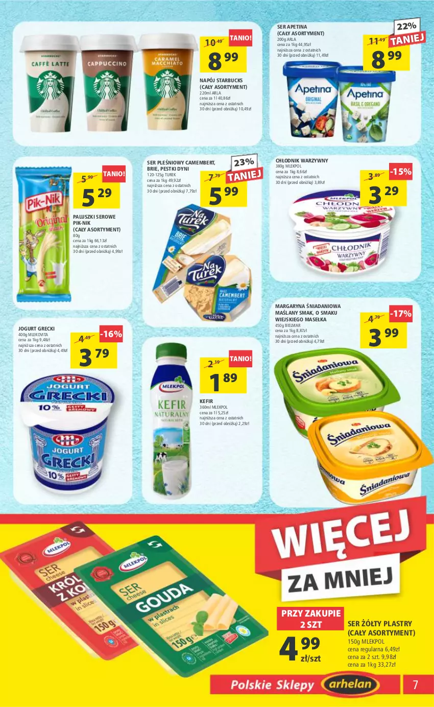 Gazetka promocyjna Arhelan - Gazetka - ważna 30.06 do 09.07.2023 - strona 7 - produkty: Brie, Camembert, Danio, Jogurt, Kefir, Margaryna, Mleko, Mlekovita, Napój, Pestki dyni, Ser, Ser pleśniowy, Vita C