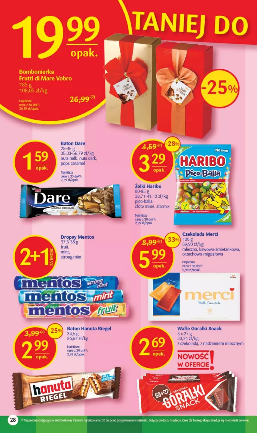 Gazetka promocyjna Delikatesy Centrum - Gazetka DC16 - ważna 27.04 do 03.05.2023 - strona 28 - produkty: Baton, Góralki, Haribo, Mentos, Merci, Pico-Balla, Rum, Wafle