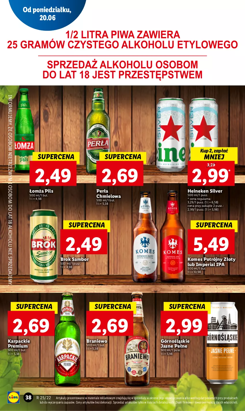 Gazetka promocyjna Lidl - GAZETKA - ważna 20.06 do 22.06.2022 - strona 38 - produkty: Heineken, Karp, Perła