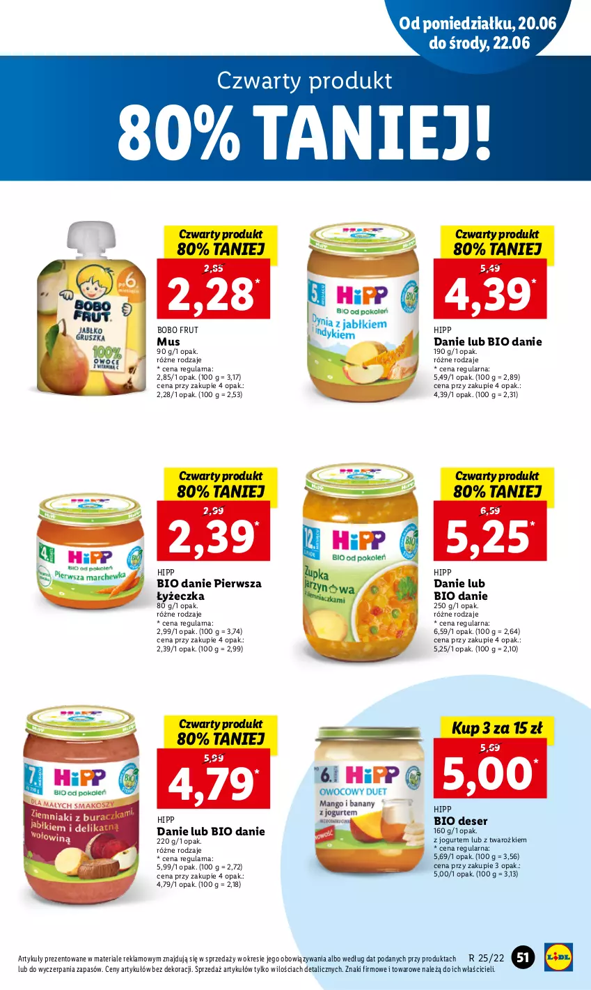 Gazetka promocyjna Lidl - GAZETKA - ważna 20.06 do 22.06.2022 - strona 51 - produkty: Deser, HiPP, Hipp Bio, Jogurt, Mus, Ser