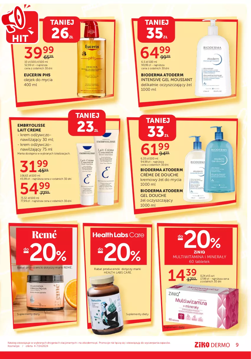 Gazetka promocyjna Ziko - Gazetka Ziko Dermo - ważna 04.04 do 17.04.2024 - strona 9 - produkty: Atoderm, Bioderma, Embryolisse, Olej, Suplement diety, Tablet