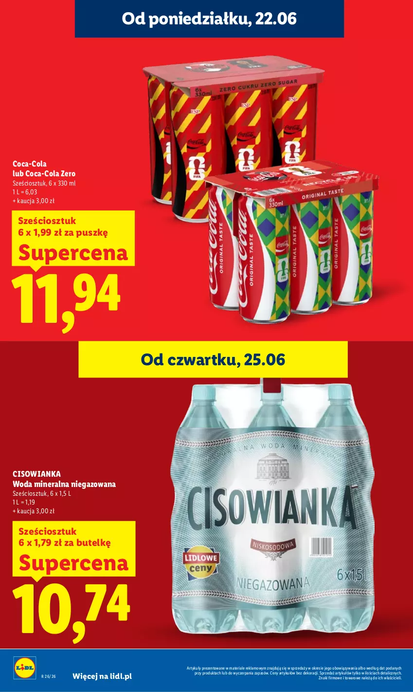 Gazetka promocyjna Lidl - Gazetka ważna od 25.06 do 28.06 - ważna 25.06 do 28.06.2026 - strona 18 - produkty: Cisowianka, Coca-Cola, Woda, Woda mineralna
