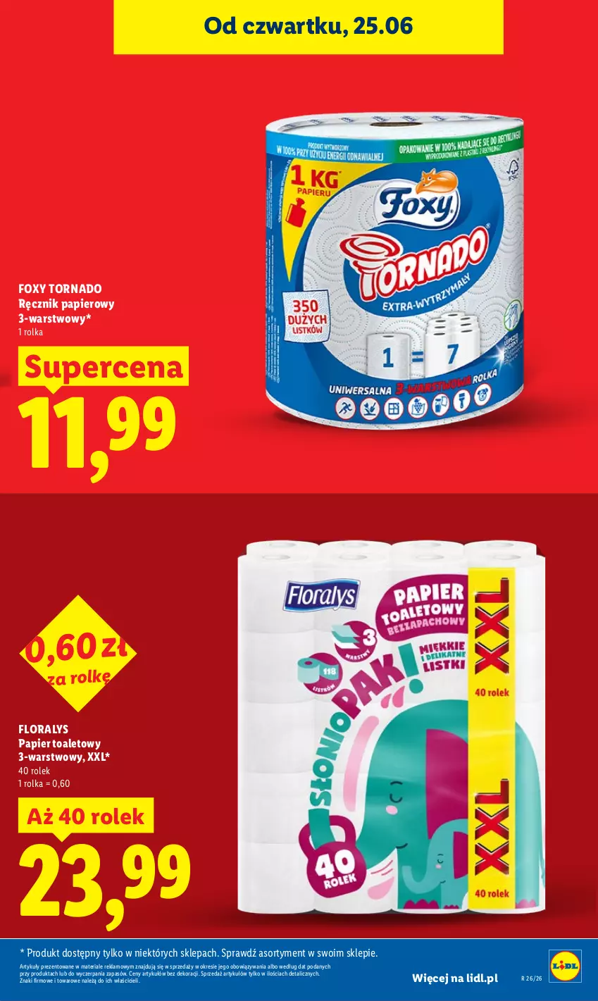 Gazetka promocyjna Lidl - Gazetka ważna od 25.06 do 28.06 - ważna 25.06 do 28.06.2026 - strona 23 - produkty: Flora, Foxy, Papier, Papier toaletowy, Ręcznik